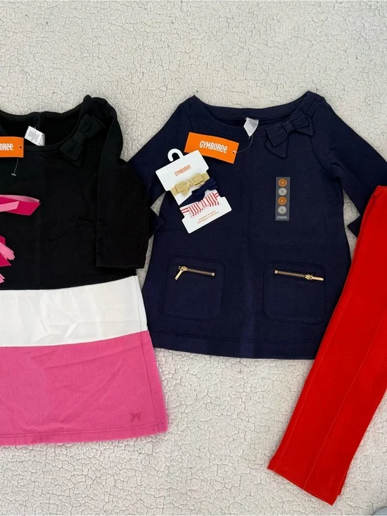 New girls Sz 6 Gymboree sweatshirt, pants, dress, ponytail holders
