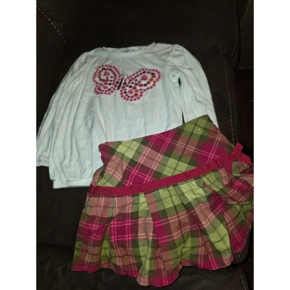 Gymboree butterfly girl top and plaid skort size 5