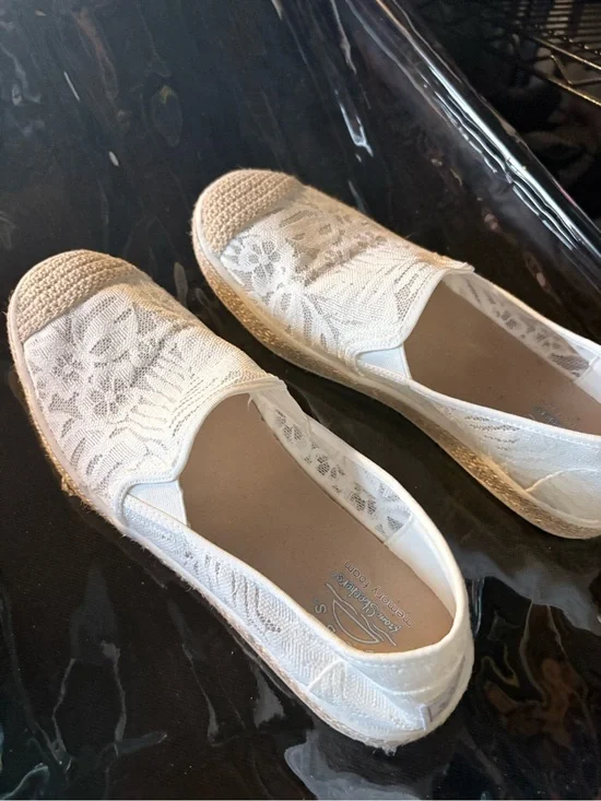 BOBS from Skechers White Lace Espadrille Slip-On Flats