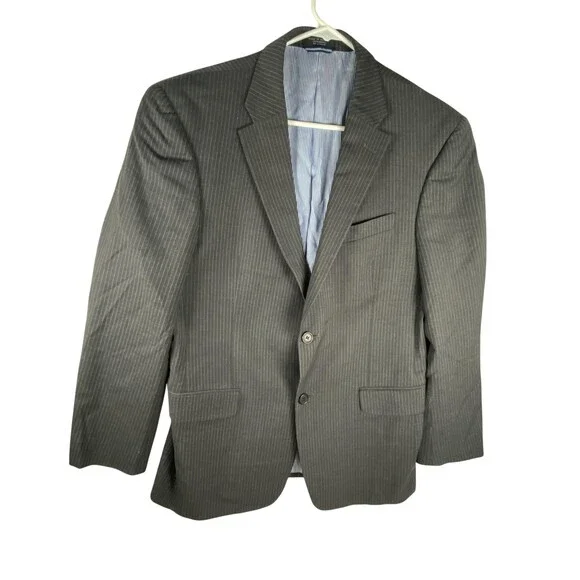 Tommy Hilfiger Suit Jacket Mens 40R Gray Pinstripe 100% Wool 2 Button Blazer