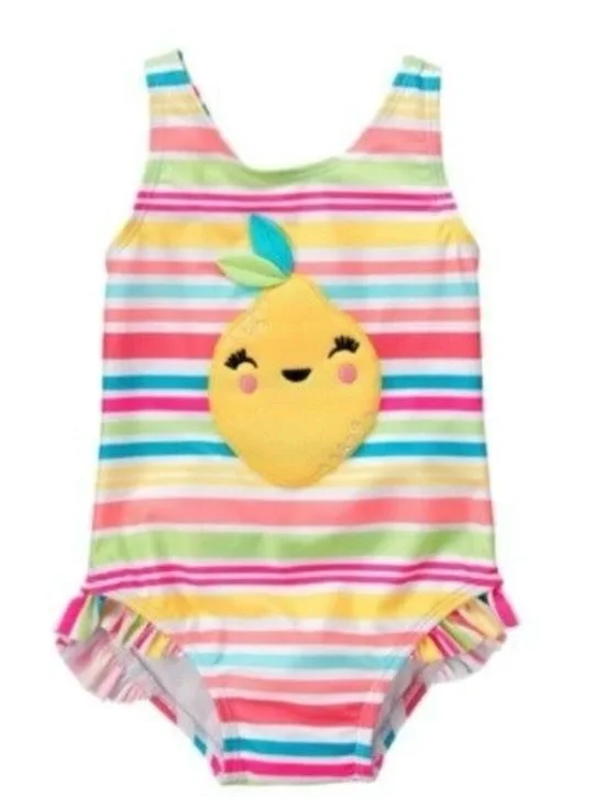 GYMBOREE Girls' 18-24 Months Yellow Lemon Stripe One-Piece Swimsuit