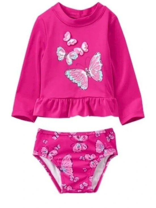 GYMBOREE Girls 2T Hot Pink Butterfly Rashguard Swim Set NWT