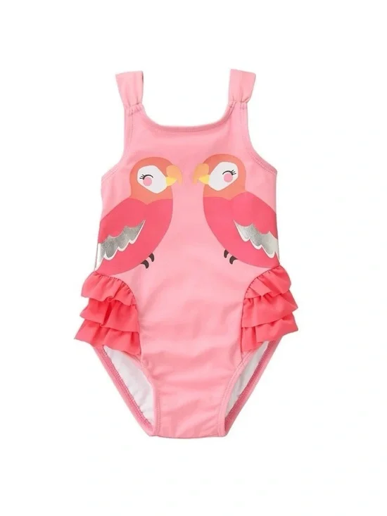 GYMBOREE Girls' 2T Rosy Pink Parrot Ruffle One-Piece Swimsuit