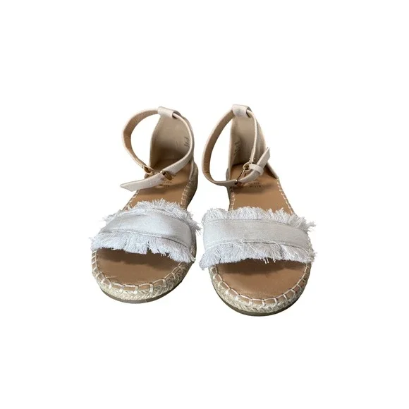 Journee‎ Collection Womens Cream White Frayed Espadrille Ankle Strap Sandals 7.5
