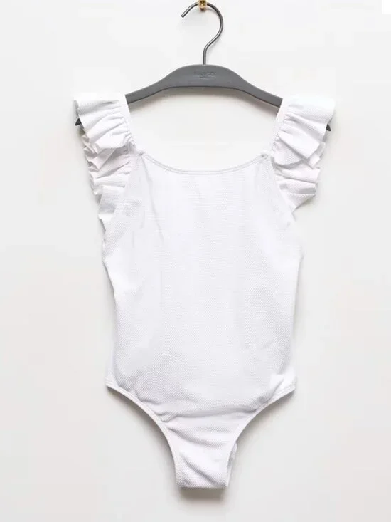 White one piece ruffle strap swimsuit Girls Sz 11/12
