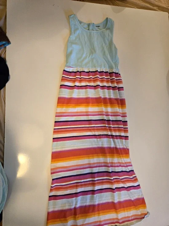 Gymboree Girls Size 10 Maxi Dress Blue Multicolor Striped Sleeveless Cotton