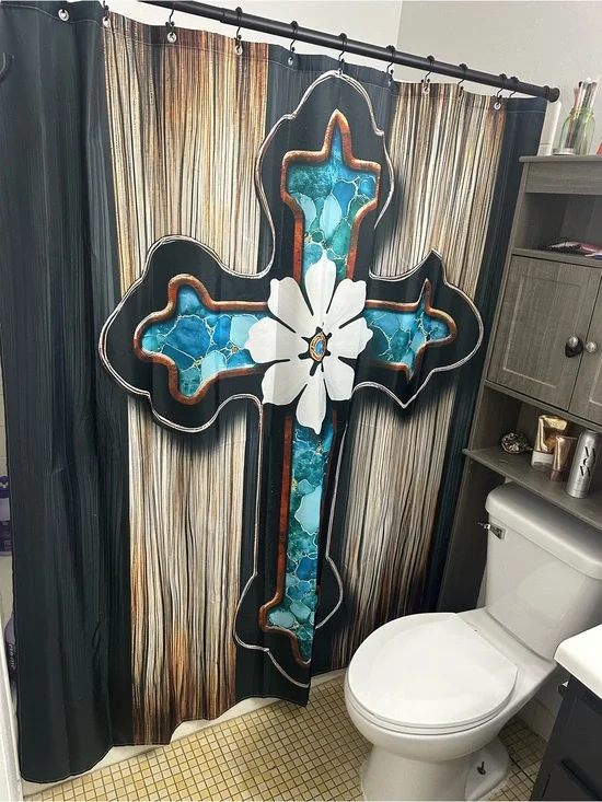 Decorative Teal Cross Bath Rug Set - Home Bath
