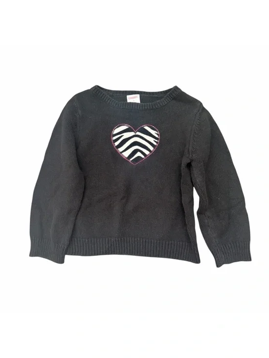 Gymboree Black Knit Sweater with Zebra Print Heart - Size 3