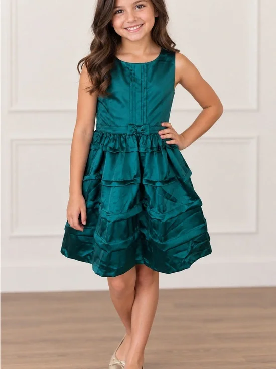 Gymboree Emerald Green Satin Tiered Ruffle Party Dress for Girls