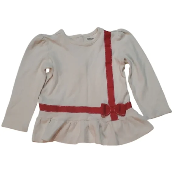 Gymboree Cream Ruffle Red Bow LongSleeve-18-24M
