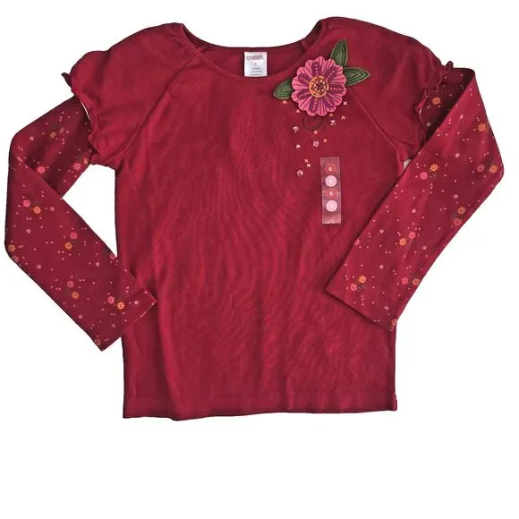 Vintage Gymboree Long Sleeved Top Size 6 Red Floral Layered T-Shirt 2007 NWT