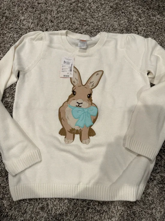 Gymboree Cream Sweater with Brown Bunny and Light Blue Bow
