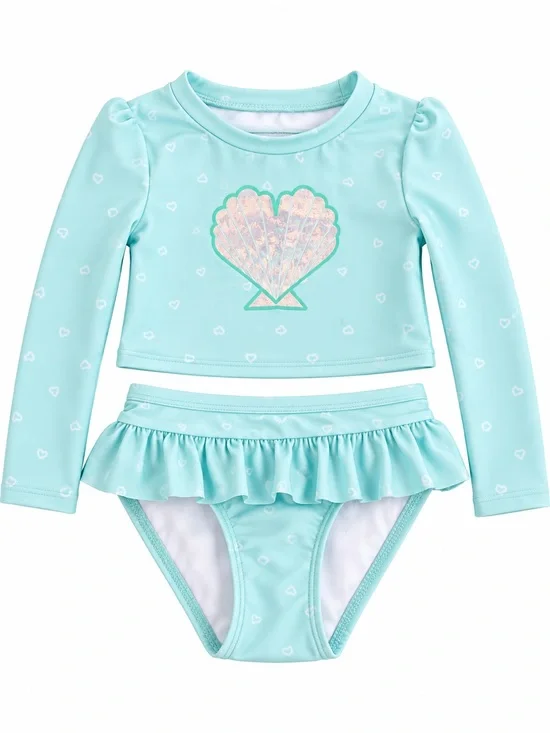 Cat & Jack Aqua Long-Sleeve Two-Piece Swim Set with Iridescent Shell
