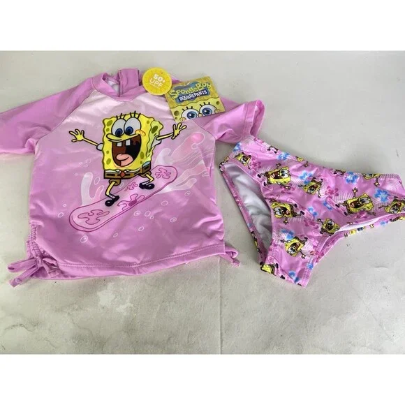 SpongeBob SquarePants 2 Piece Top and Bottoms Swim Set Swimwear Girls Size 5