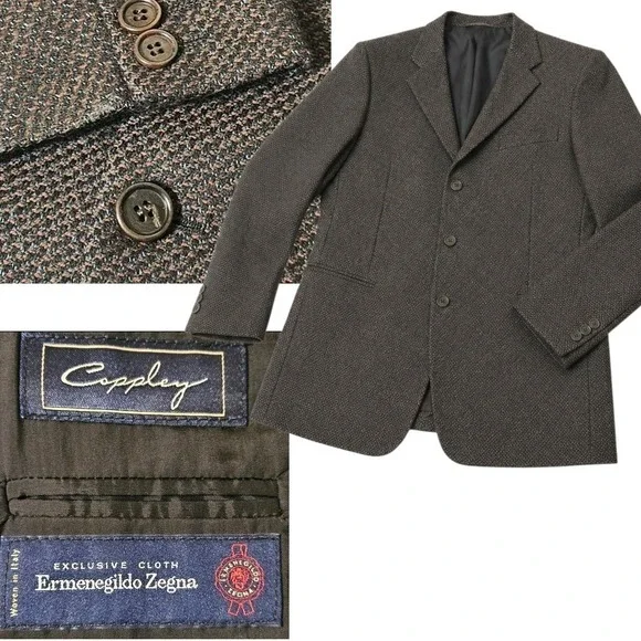 Coppley Zegna Blazer Sportcoat 46 Wool & Cashmere ITALY‎ Jacket Black & Copper