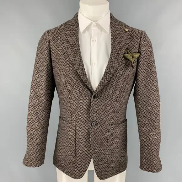 BRILLA Size 34 Brown & Beige Herringbone Wool Single Breasted Sport Coat