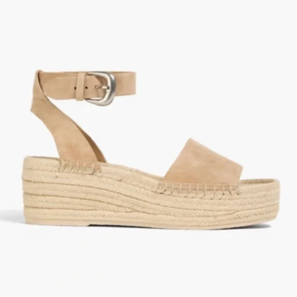 Vince Belisa Platform Espadrilles Dune Tan Suede Leather Size 10 Open Toe Ankle