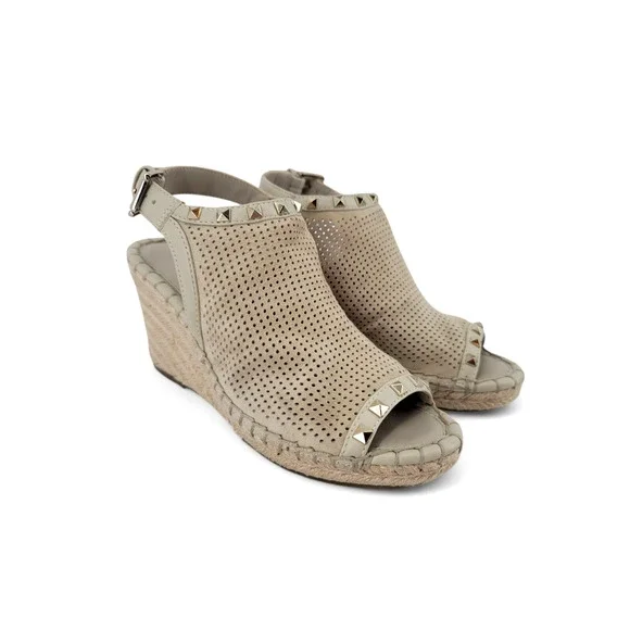 Marc Fisher Wedge Espadrille Sandals 6 Studded Peep Toe Slingback Boho Coastal‎