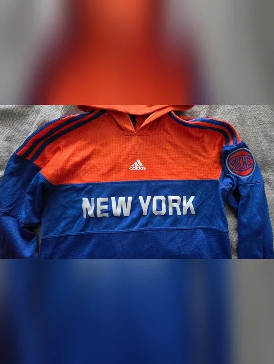 adidas Men’s Orange and Blue 'New York' Crewneck Hoodie