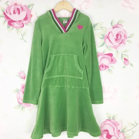 Gymboree Green Velour Hood Heart Tunic Dress 9