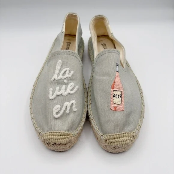Soludos La Vie en Rosé Embroidered Flats Espadrilles Sz 8