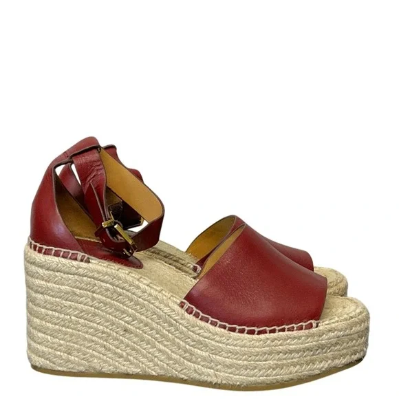 & Other‎ Stories Red Leather Platform Espadrille Wedge Sandals - Size 38 / US 8