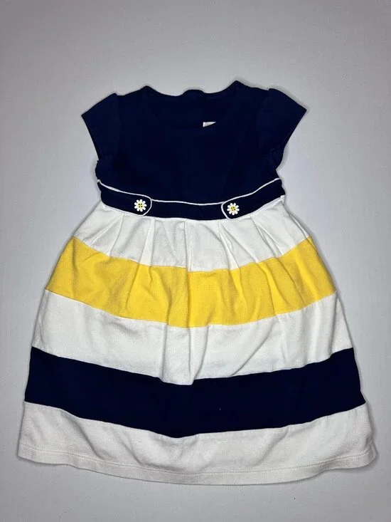 Gymboree Navy, White & Yellow FLOWER SHOWERS Colorblock Dress 5T