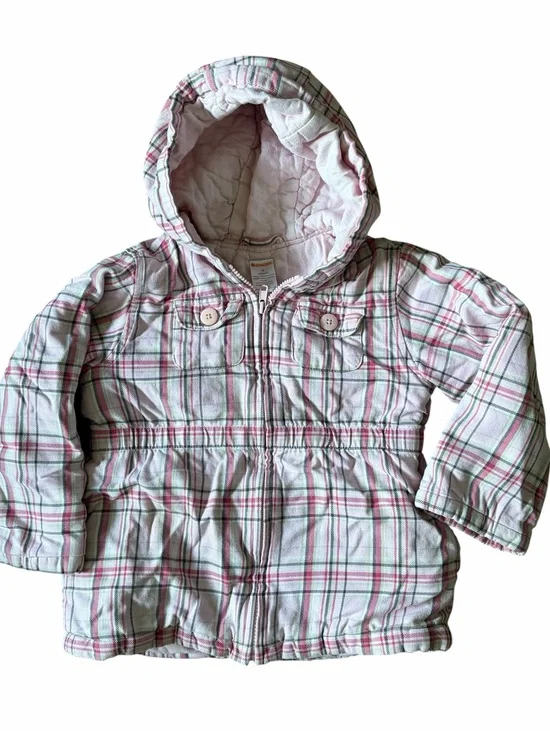 Gymboree Toddler girls Hooded Plaid Puffer Jacket - Pink & White