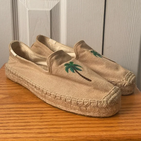 SOLUDOS REVOLVE Palm Tree Embroidered Smoking Slipper Espadrille Safari Canvas 8