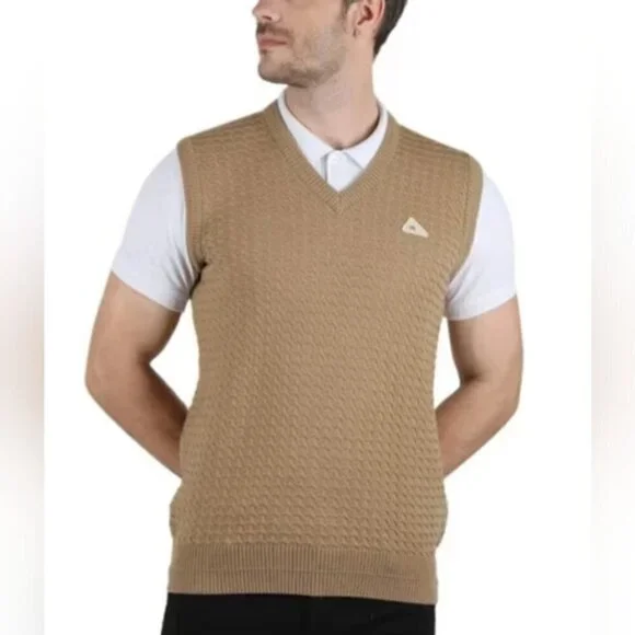 Monte Carlo Men's Wool Sweater Vest XL (40) Brown Tan Textured V-Neck
