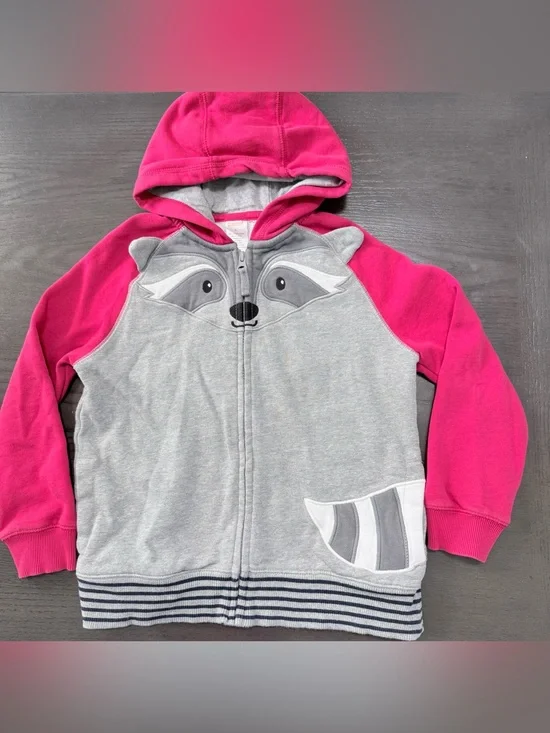 Gymboree Kids Size 6 Raccoon Full Zip Hoodie Pink Gray Animal Ears