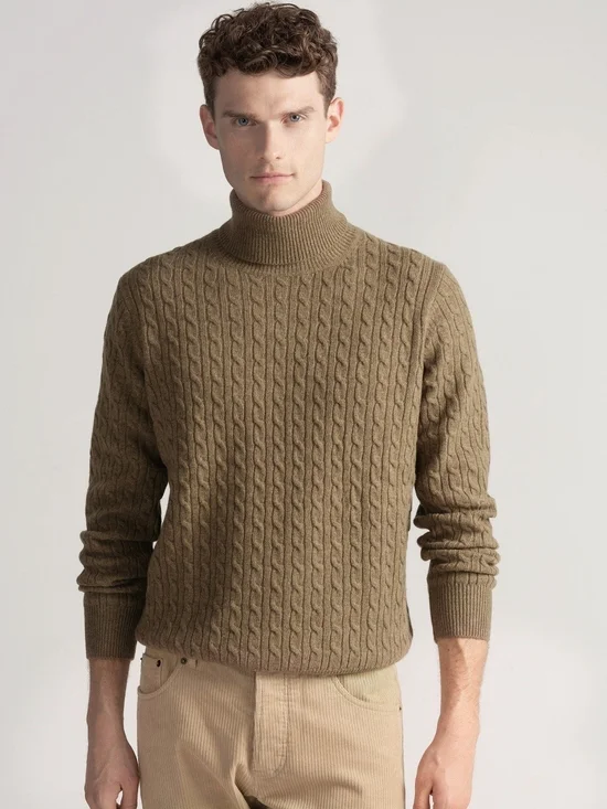 Barry Bricken 100% Merino Brown Turtleneck Men's Sweater Pullover Fall Old Money