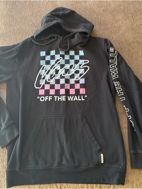 Vans Men's Black 'Off The Wall' Checkerboard Pullover Hoodie size medium
