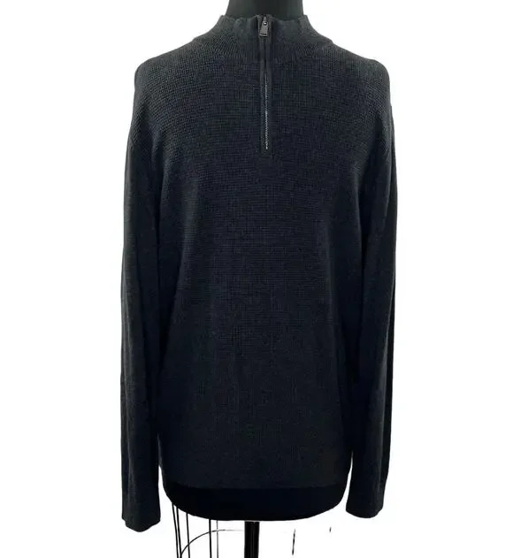 HUGO BOSS Dark Gray Slim Fit Extra Fine Merino Wool Pullover Knit Sweater Size M