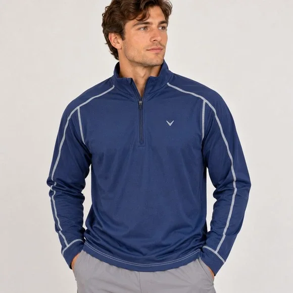 Callaway Mens Weather Series Hydrofuge Quarter-Zip Pullover Blue Medium