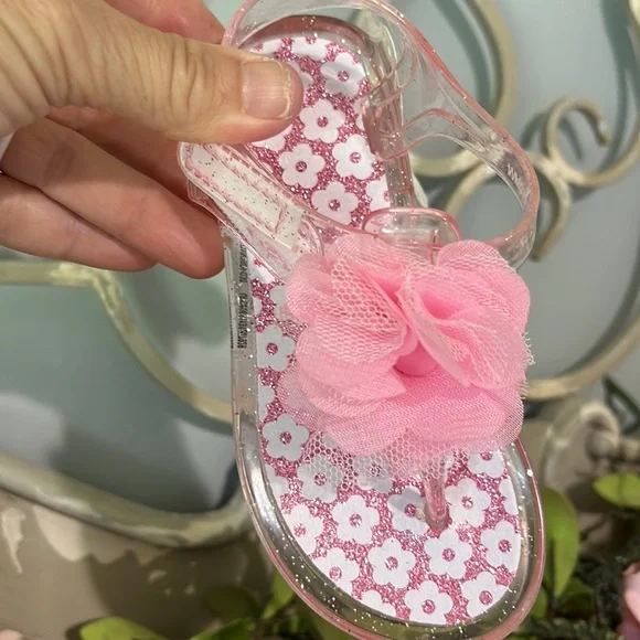 Sandals jelly shoes pink mesh flower infant girl 9