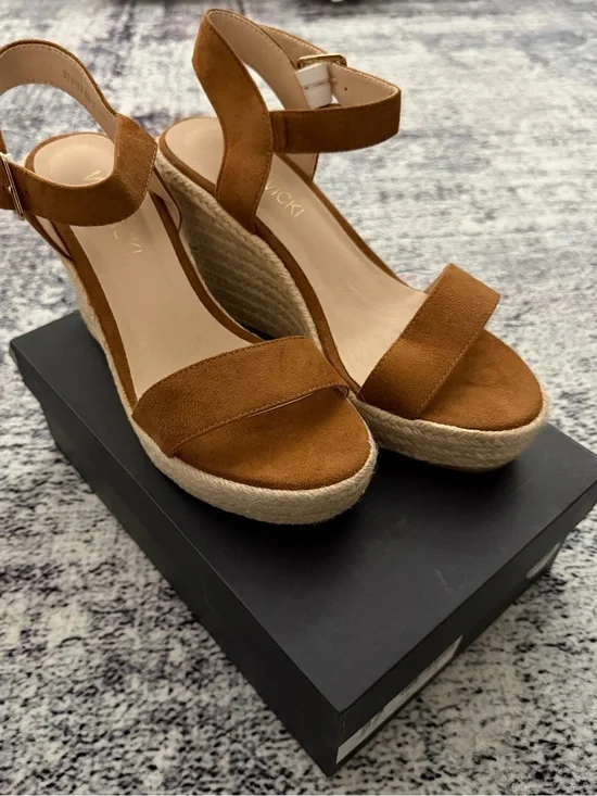 Women’s Tan Espadrille Wedge Sandals with Ankle Strap