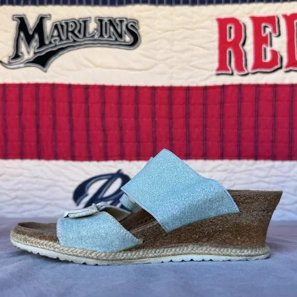Size 38/W7 -‎ Birkenstock Papillo Della Wedge Sandals Blue White Buckle