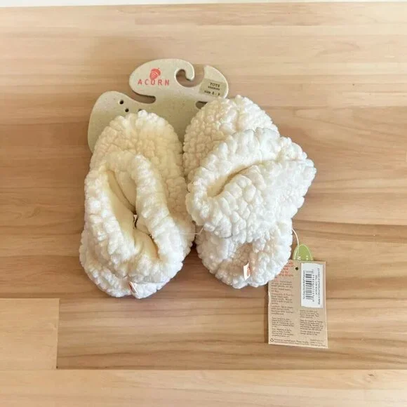 Acorn tots Unisex Little Kids Baby 18-24 Cream Popcorn Baby Booties Slippers NEW