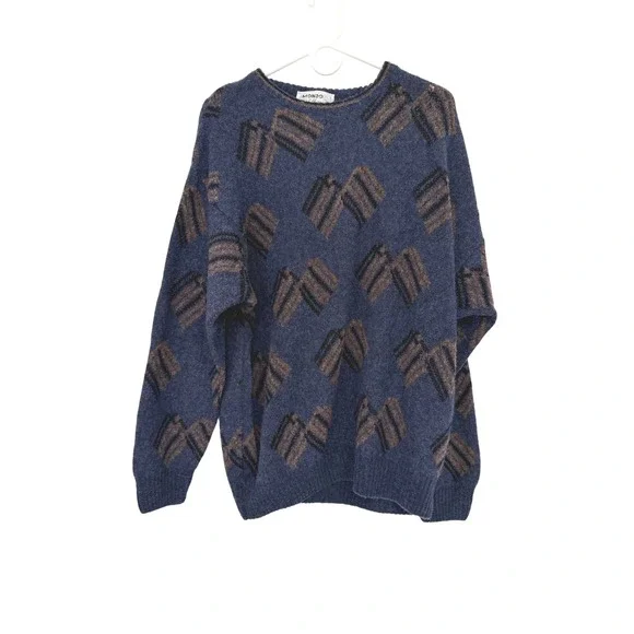 Vintage Mondo di Marco Wool Sweater M Made in Italy 80s 90s Geometric Grandpa