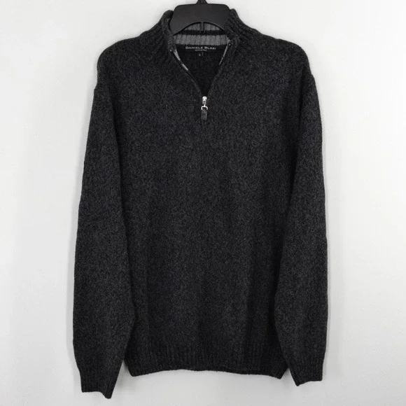 Daniele Blasi Men's Large Wool Quarter Zip‎ Sweater Charcoal Grey Made in Italy