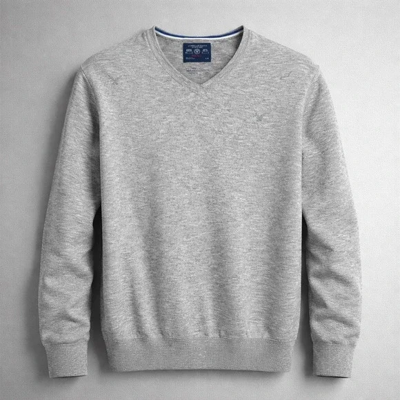 🍁American Eagle Mens V-Neck Sweater‎ Heather Gray Cotton Athletic Fit Large L