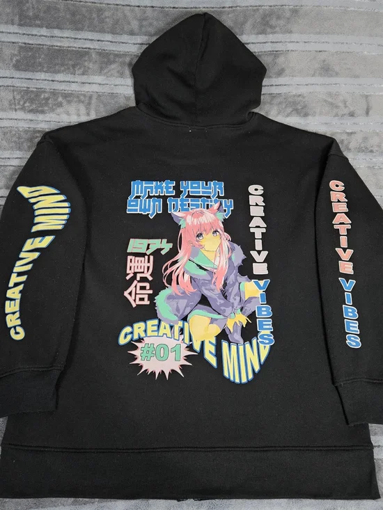 Orange Kiss Black Neko Otome Anime Girl Graphic Zip-Up Hoodie Size L