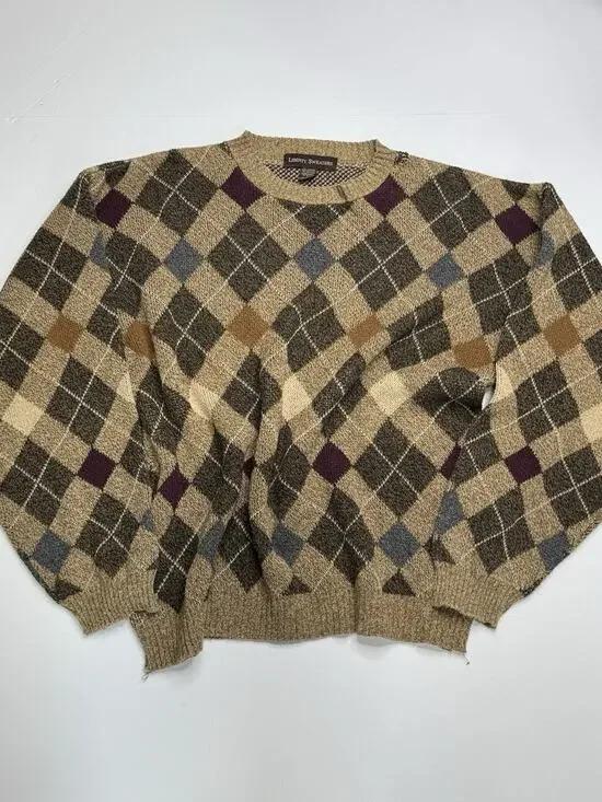 Vintage 90s Liberty Sweaters Argyle Knit Mens L USA Cotton Ramie Grandpa