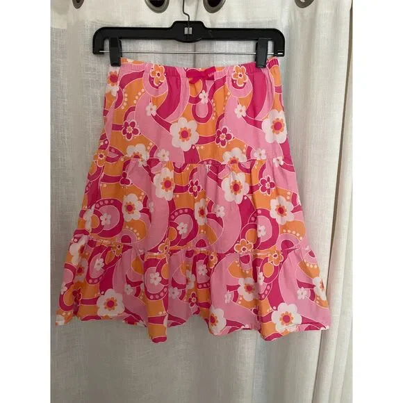 Gymboree Twirly Tiered Girl's Size 7 Cotton Skirt Pink Orange and White‎ Lined