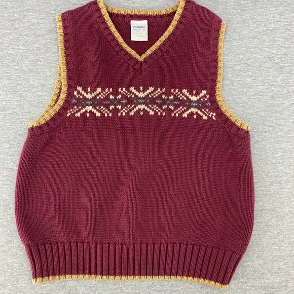 Gymboree Kids Burgundy Fair Isle Snowflake Knit‎ Vest Size XS 3-4 Cotton