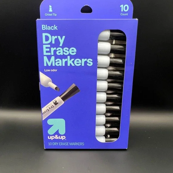 Up&Up Black Dry Erase Markers 10 Count Chisel Tip Low Odor NEW