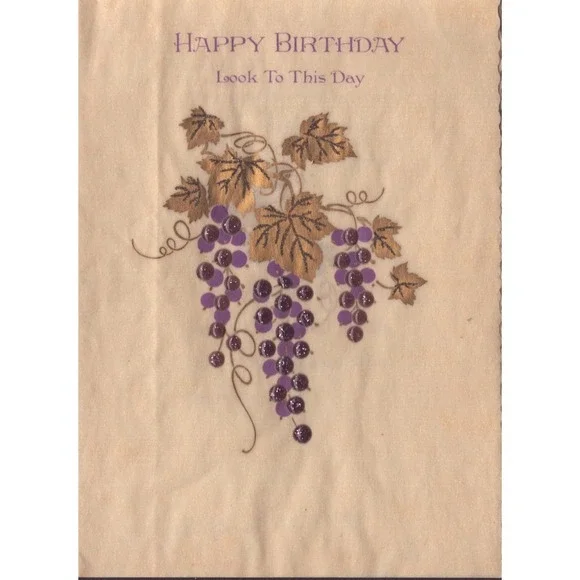Vintage Hallmark Birthday Greeting Card Purple Grapes Gold Foil Sanskrit Verse
