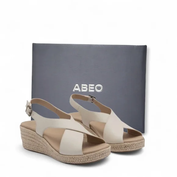 ABEO Riviera Cross Espadrille Sandal Off White‎ Cream New Sz 5 Platform Comfort