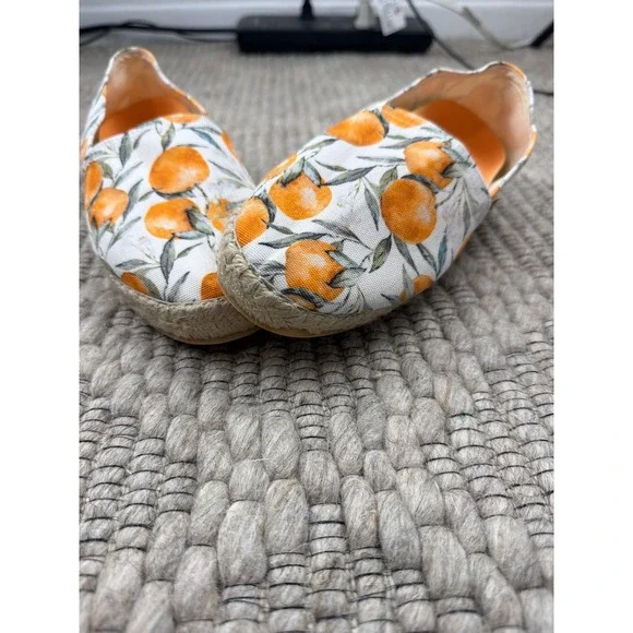 Artisanat Francais Espadrille‎ Flats Women 38 7.5 Orange Citrus Print Canvas